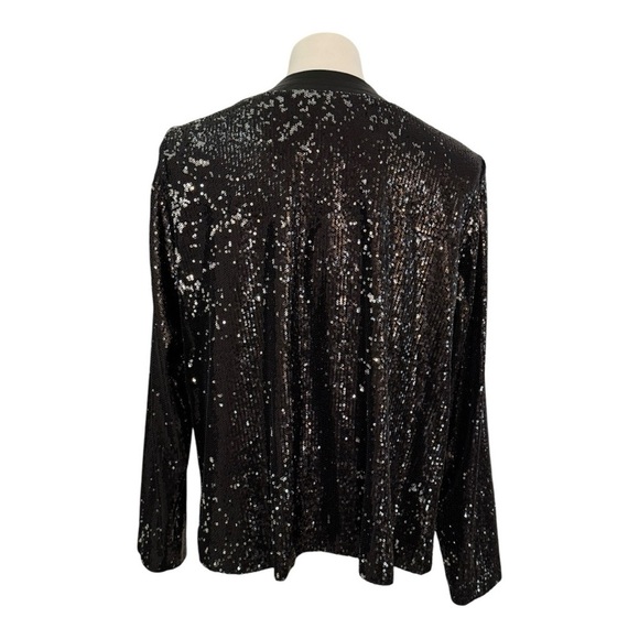 MING WANG Open Front Sequin Vegan Leather Jacket Black Size M NEW - Picture 8 of 12